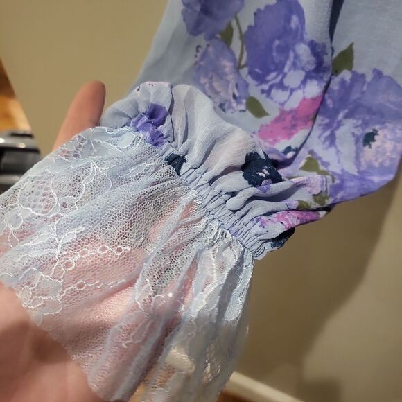 Free People Forever Femme floral print in blue and purple with lace small - Picture 4 of 8